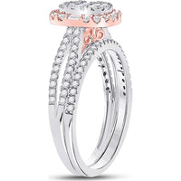 GND 14K Two-Tone Gold Princess Diamond Bridal Wedding Ring Set with Round and Baguette Diamonds - 3/4 Carat Total Diamond Weight
