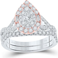 GND 14K Two-Tone Gold Princess Diamond Halo Bridal Wedding Ring Set - 1.5 Carat Total Diamond Weight