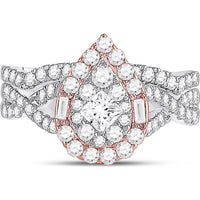 GND 14K Two-Tone Gold Princess Diamond Halo Bridal Wedding Ring Set - 1.5 Carat Total Diamond Weight