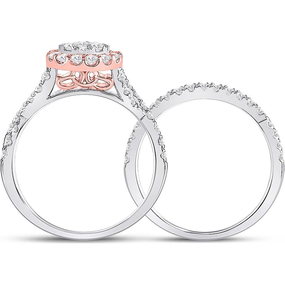 GND 14K Two-Tone Gold Princess Diamond Halo Bridal Wedding Ring Set - 1.5 Carat Total Diamond Weight