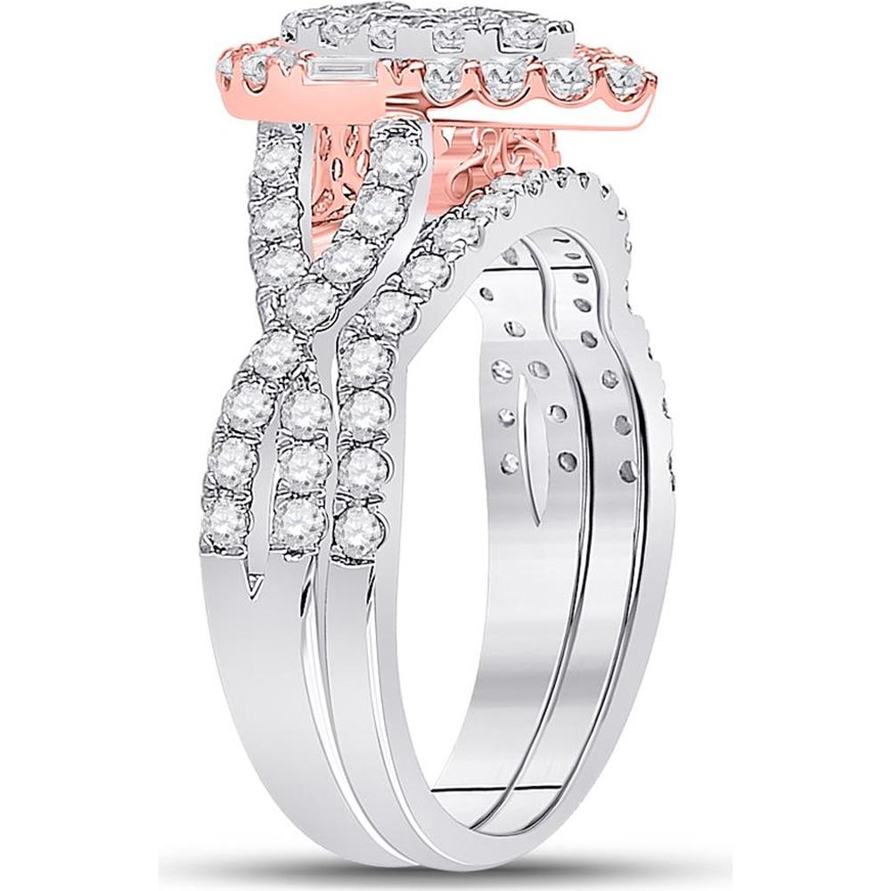 GND 14K Two-Tone Gold Princess Diamond Halo Bridal Wedding Ring Set - 1.5 Carat Total Diamond Weight