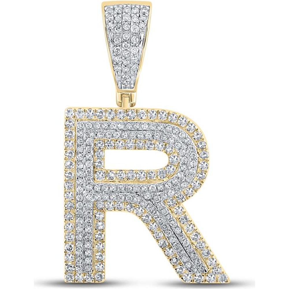 GND 14K Two-Tone Gold "R" Initial Pendant with Prong-Set Round Diamonds - 1.0 Carat Total Diamond Weight