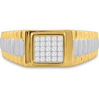 GND 14K Two-Tone Gold Ribbed Band Ring with Invisible-Set Princess Diamonds - 1/4 Carat Total Diamond Weight