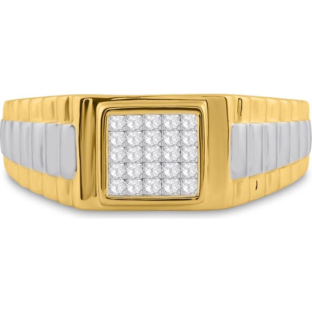 GND 14K Two-Tone Gold Ribbed Band Ring with Invisible-Set Princess Diamonds - 1/4 Carat Total Diamond Weight