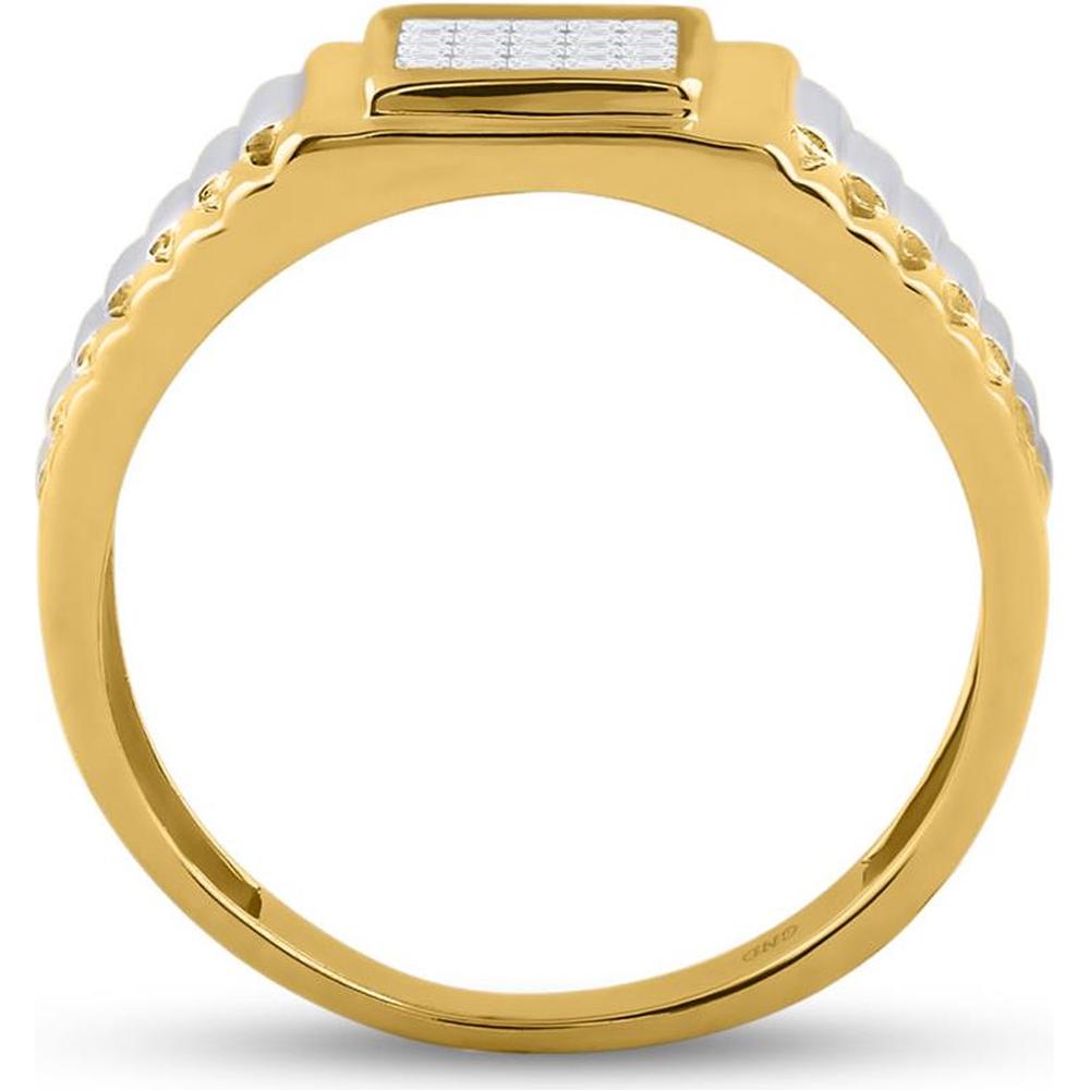 GND 14K Two-Tone Gold Ribbed Band Ring with Invisible-Set Princess Diamonds - 1/4 Carat Total Diamond Weight