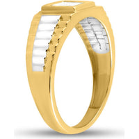 GND 14K Two-Tone Gold Ribbed Band Ring with Invisible-Set Princess Diamonds - 1/4 Carat Total Diamond Weight