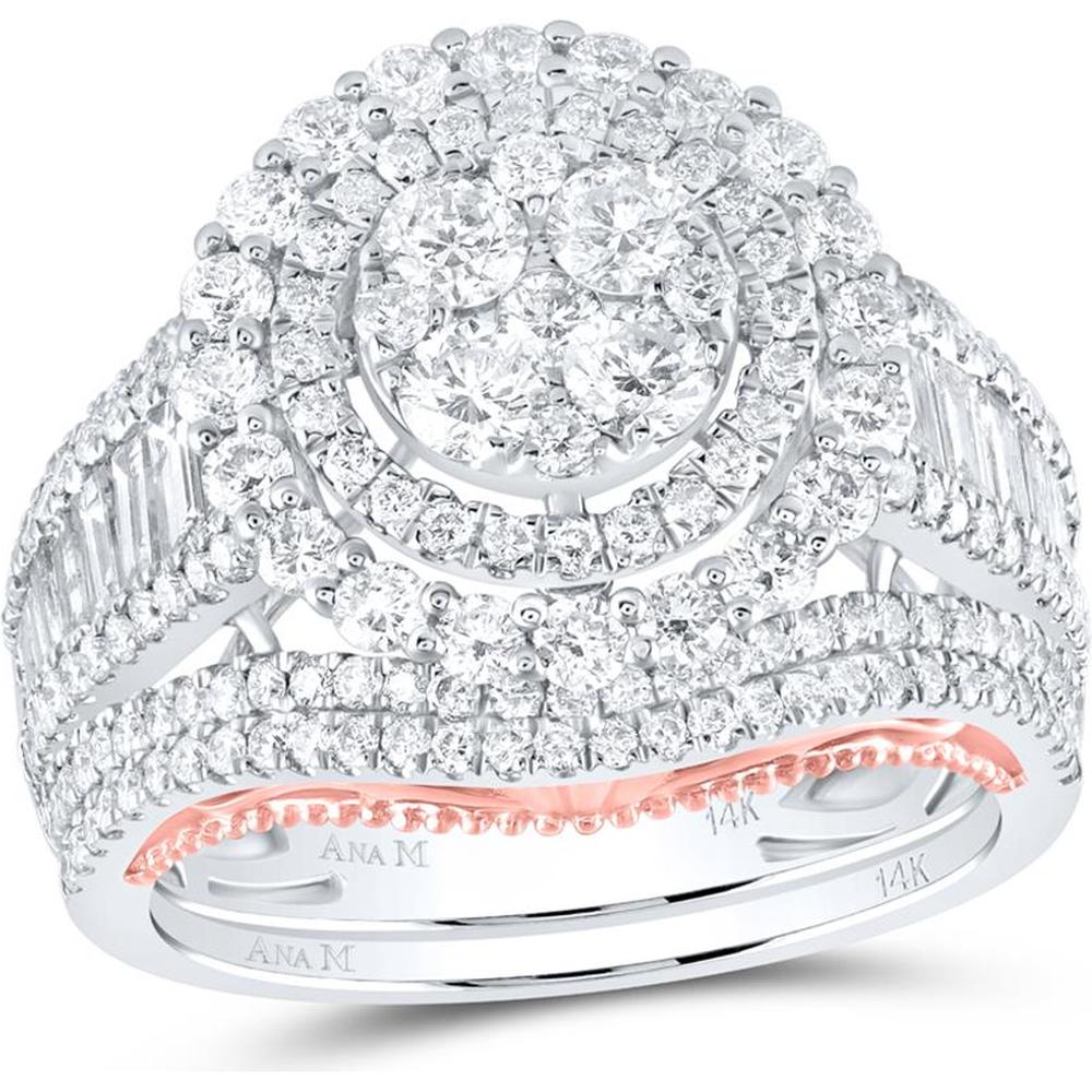 GND 14K Two-Tone Gold Round and Baguette Diamond Bridal Wedding Ring Set - 2.5 Carat Total Gem Weight