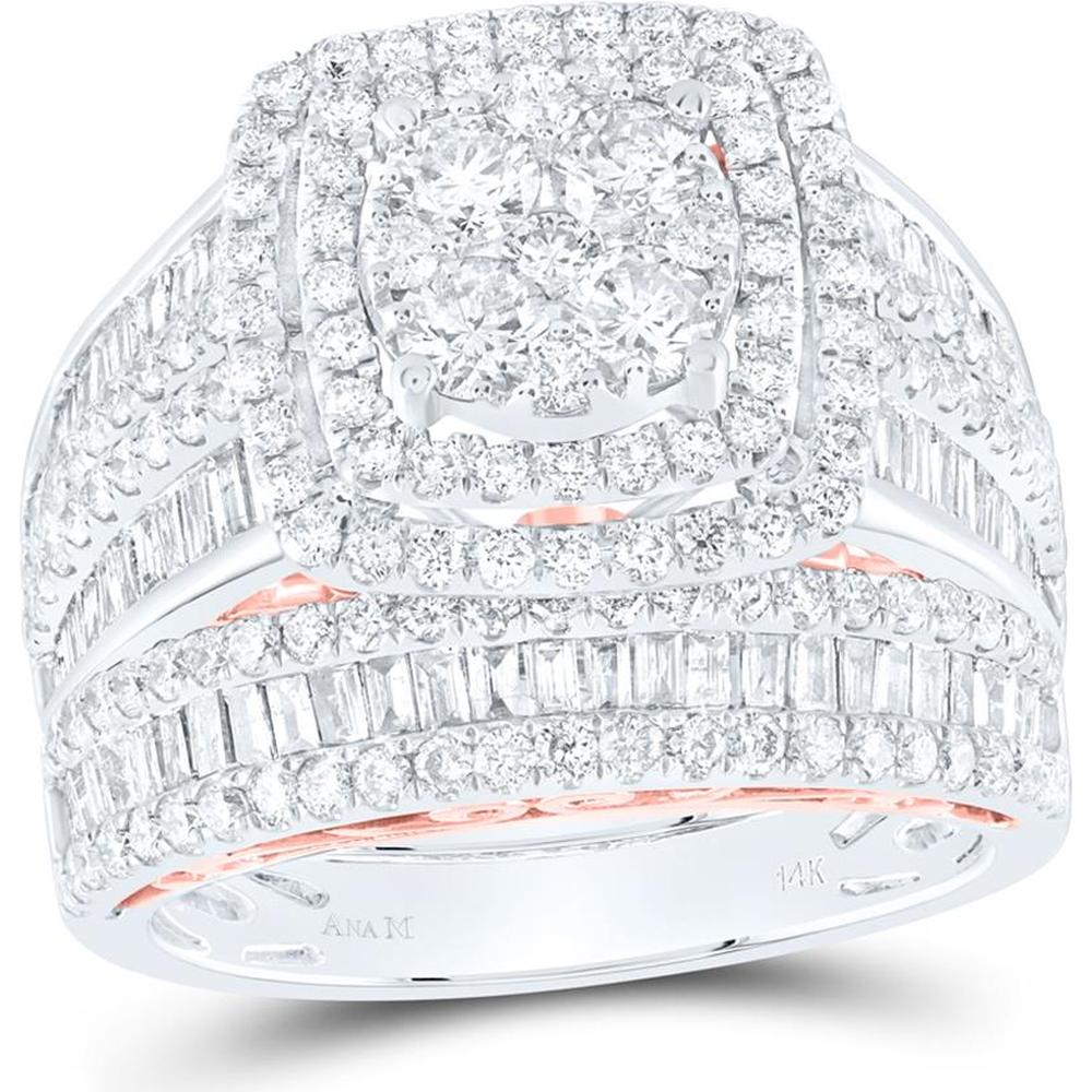 GND 14K Two-Tone Gold Round and Baguette Diamond Bridal Wedding Ring Set - 2.50 Carat Total Diamond Weight