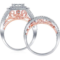 GND 14K Two-Tone Gold Round and Baguette Diamond Bridal Wedding Ring Set - 2.50 Carat Total Diamond Weight