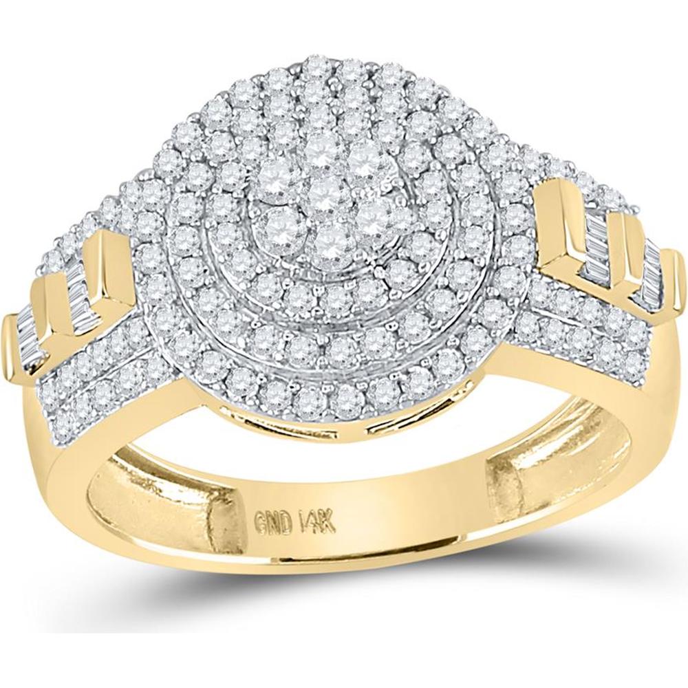 GND 14K Two-Tone Gold Round and Baguette Diamond Cluster Ring - 1.21 Carat Total Diamond Weight