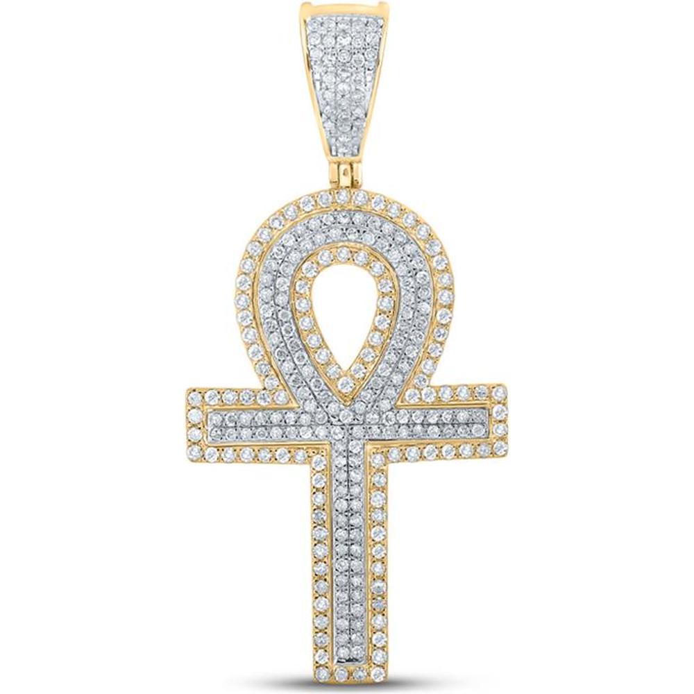 GND 14K Two-Tone Gold Round Diamond Ankh Cross Pendant - 0.90 Carat Total Diamond Weight