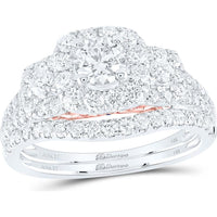 GND 14K Two-Tone Gold Round Diamond Bridal Wedding Ring Set with 1-1/2 Total Carat Weight