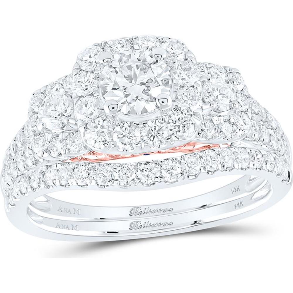 GND 14K Two-Tone Gold Round Diamond Bridal Wedding Ring Set with 1-1/2 Total Carat Weight