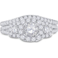 GND 14K Two-Tone Gold Round Diamond Bridal Wedding Ring Set with 1-1/2 Total Carat Weight