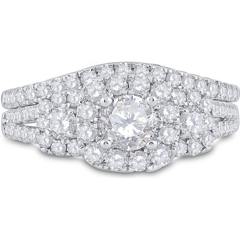 GND 14K Two-Tone Gold Round Diamond Bridal Wedding Ring Set with 1-1/2 Total Carat Weight
