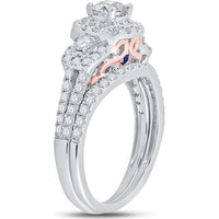 GND 14K Two-Tone Gold Round Diamond Bridal Wedding Ring Set with 1-1/2 Total Carat Weight