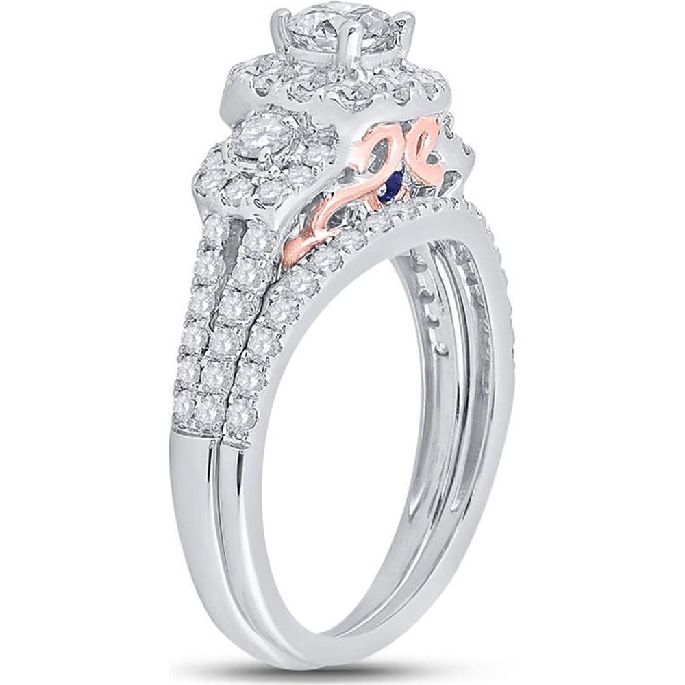 GND 14K Two-Tone Gold Round Diamond Bridal Wedding Ring Set with 1-1/2 Total Carat Weight