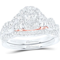GND 14K Two-Tone Gold Round Diamond Bridal Wedding Ring Set with Halo and Milgrain Detail – 1 Carat Total Diamond Weight