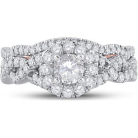 GND 14K Two-Tone Gold Round Diamond Bridal Wedding Ring Set with Halo and Milgrain Detail – 1 Carat Total Diamond Weight