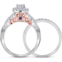 GND 14K Two-Tone Gold Round Diamond Bridal Wedding Ring Set with Halo and Milgrain Detail – 1 Carat Total Diamond Weight