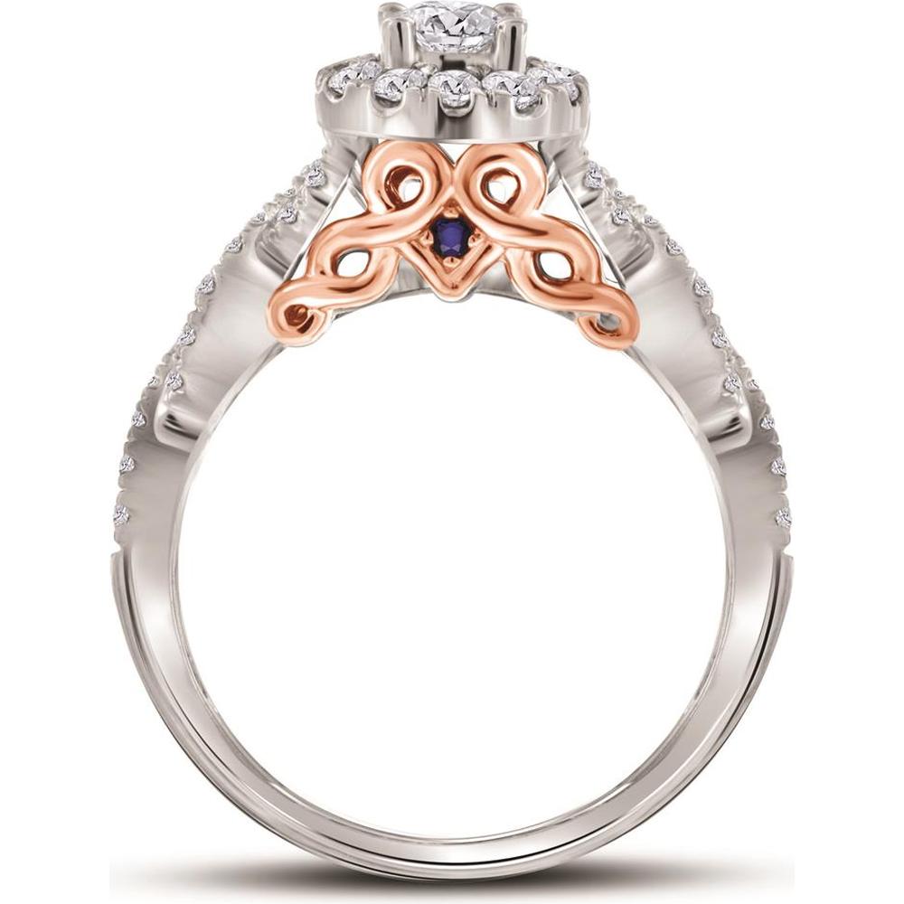 GND 14K Two-Tone Gold Round Diamond Bridal Wedding Ring Set with Halo and Milgrain Detail – 1 Carat Total Diamond Weight