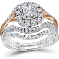 GND 14K Two-Tone Gold Round Diamond Bridal Wedding Ring Set with Pave and Prong Setting - 1.00 Carat Total Diamond Weight