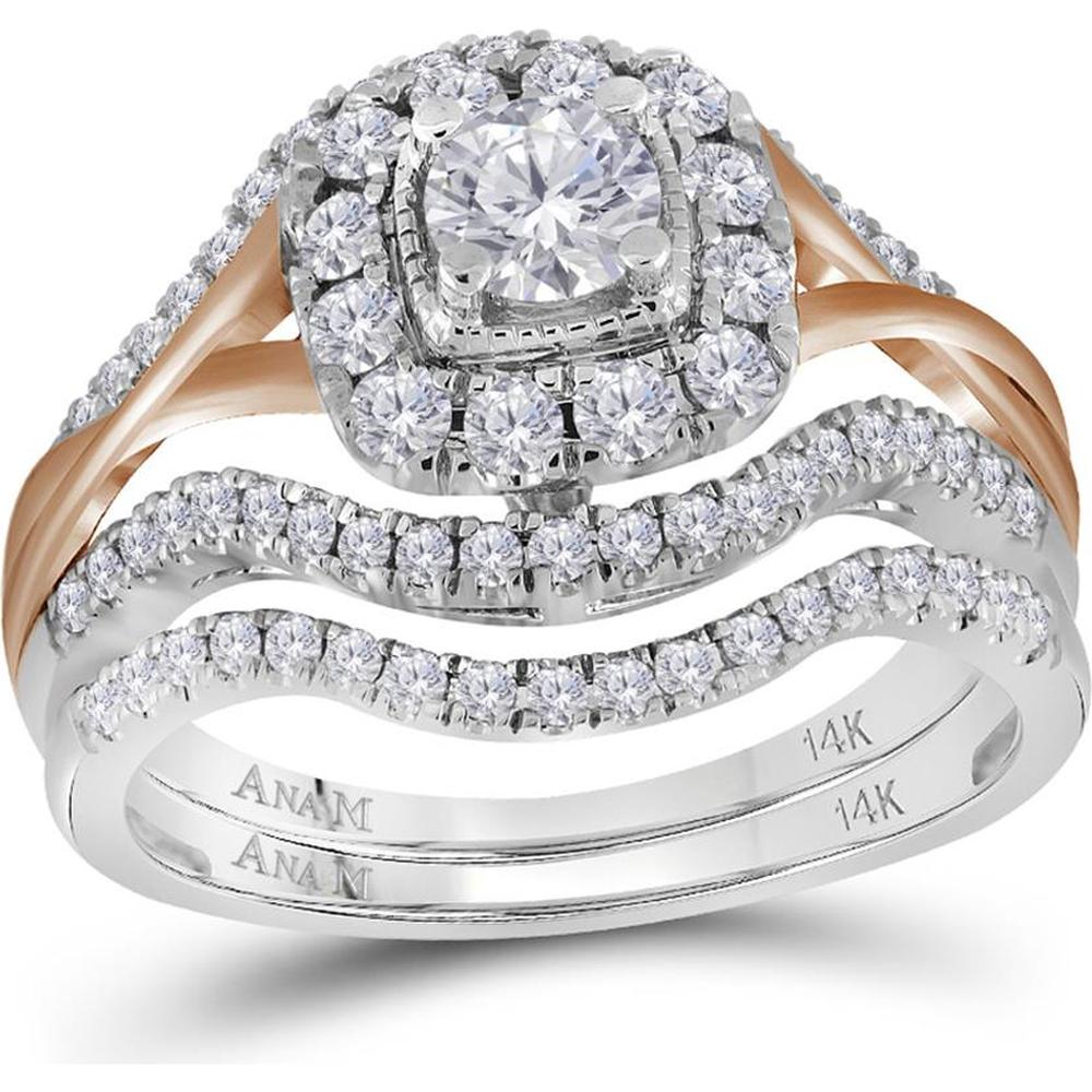 GND 14K Two-Tone Gold Round Diamond Bridal Wedding Ring Set with Pave and Prong Setting - 1.00 Carat Total Diamond Weight