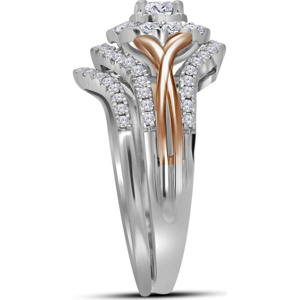 GND 14K Two-Tone Gold Round Diamond Bridal Wedding Ring Set with Pave and Prong Setting - 1.00 Carat Total Diamond Weight