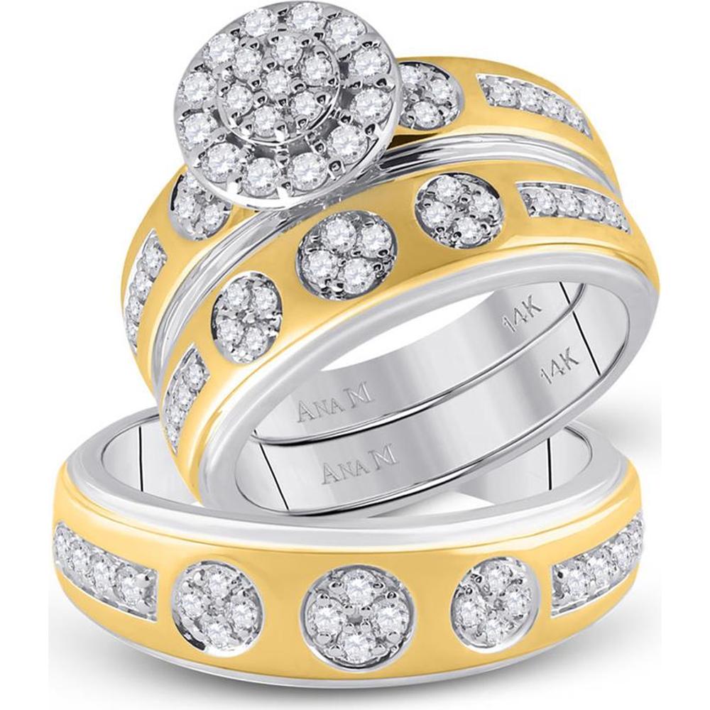 GND 14K Two-Tone Gold Round Diamond Cluster Wedding Ring Set – 1 Carat Total Diamond Weight