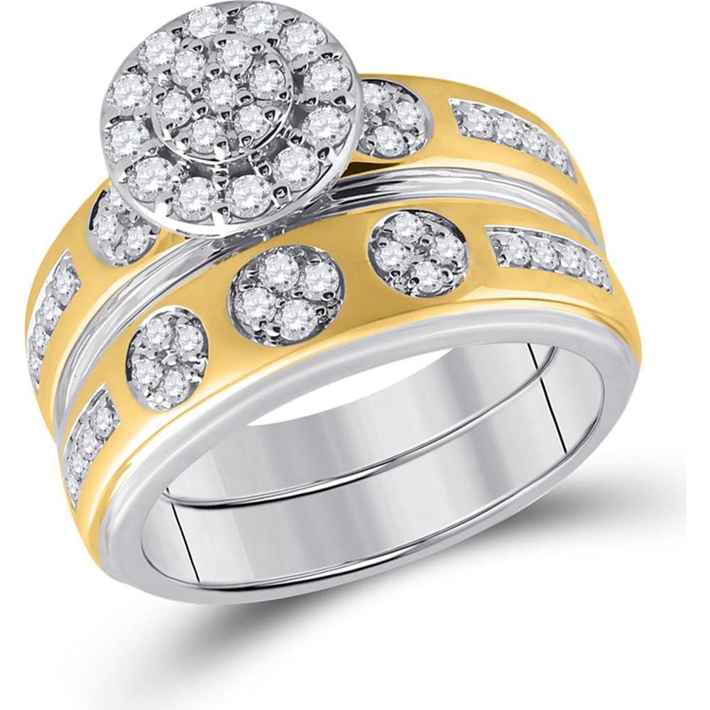 GND 14K Two-Tone Gold Round Diamond Cluster Wedding Ring Set – 1 Carat Total Diamond Weight