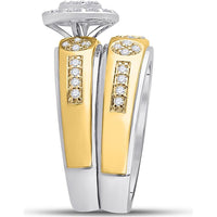 GND 14K Two-Tone Gold Round Diamond Cluster Wedding Ring Set – 1 Carat Total Diamond Weight