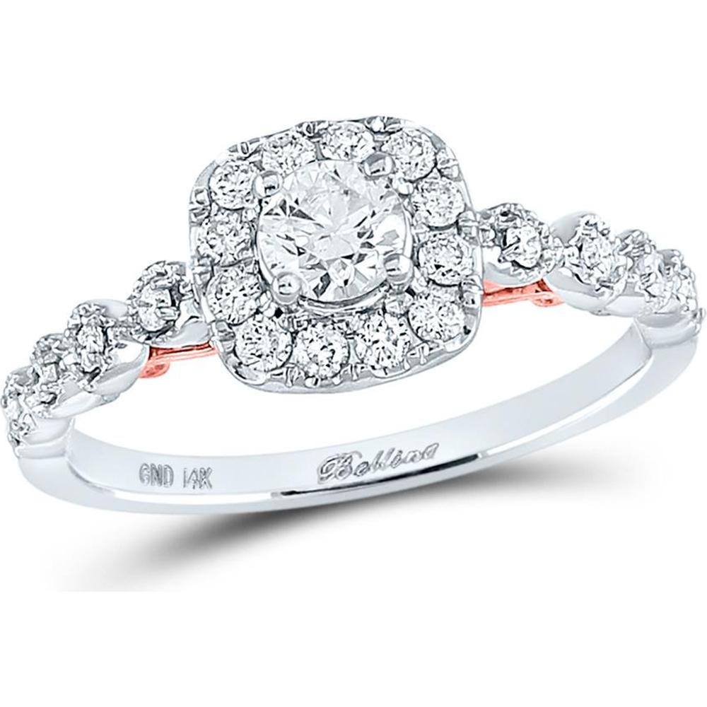 GND 14K Two-Tone Gold Round Diamond Halo Bridal Engagement Ring - 0.74 Carat Total Diamond Weight