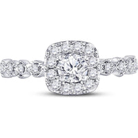 GND 14K Two-Tone Gold Round Diamond Halo Bridal Engagement Ring - 0.74 Carat Total Diamond Weight