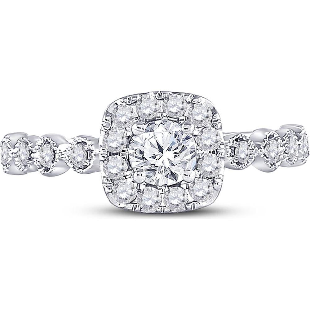 GND 14K Two-Tone Gold Round Diamond Halo Bridal Engagement Ring - 0.74 Carat Total Diamond Weight
