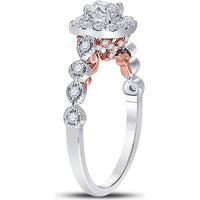 GND 14K Two-Tone Gold Round Diamond Halo Bridal Engagement Ring - 0.74 Carat Total Diamond Weight