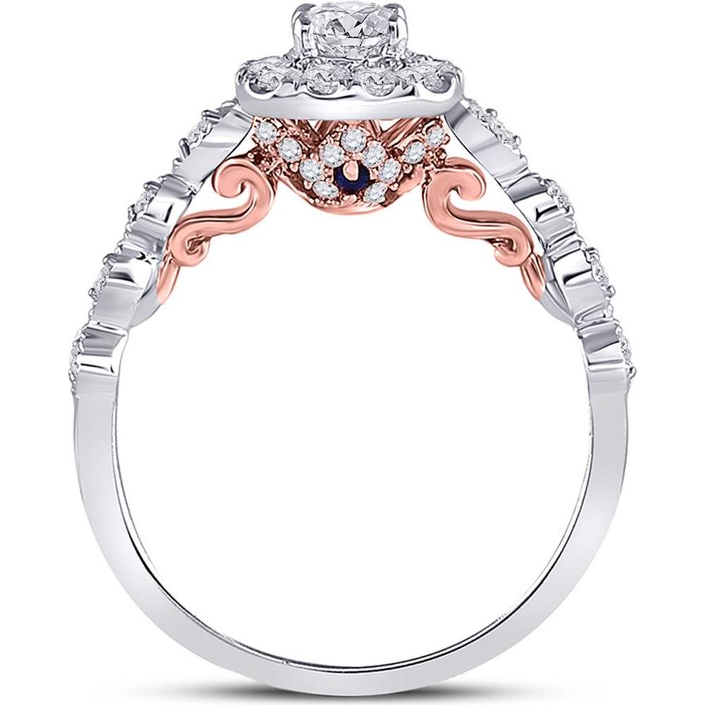 GND 14K Two-Tone Gold Round Diamond Halo Bridal Engagement Ring - 0.74 Carat Total Diamond Weight