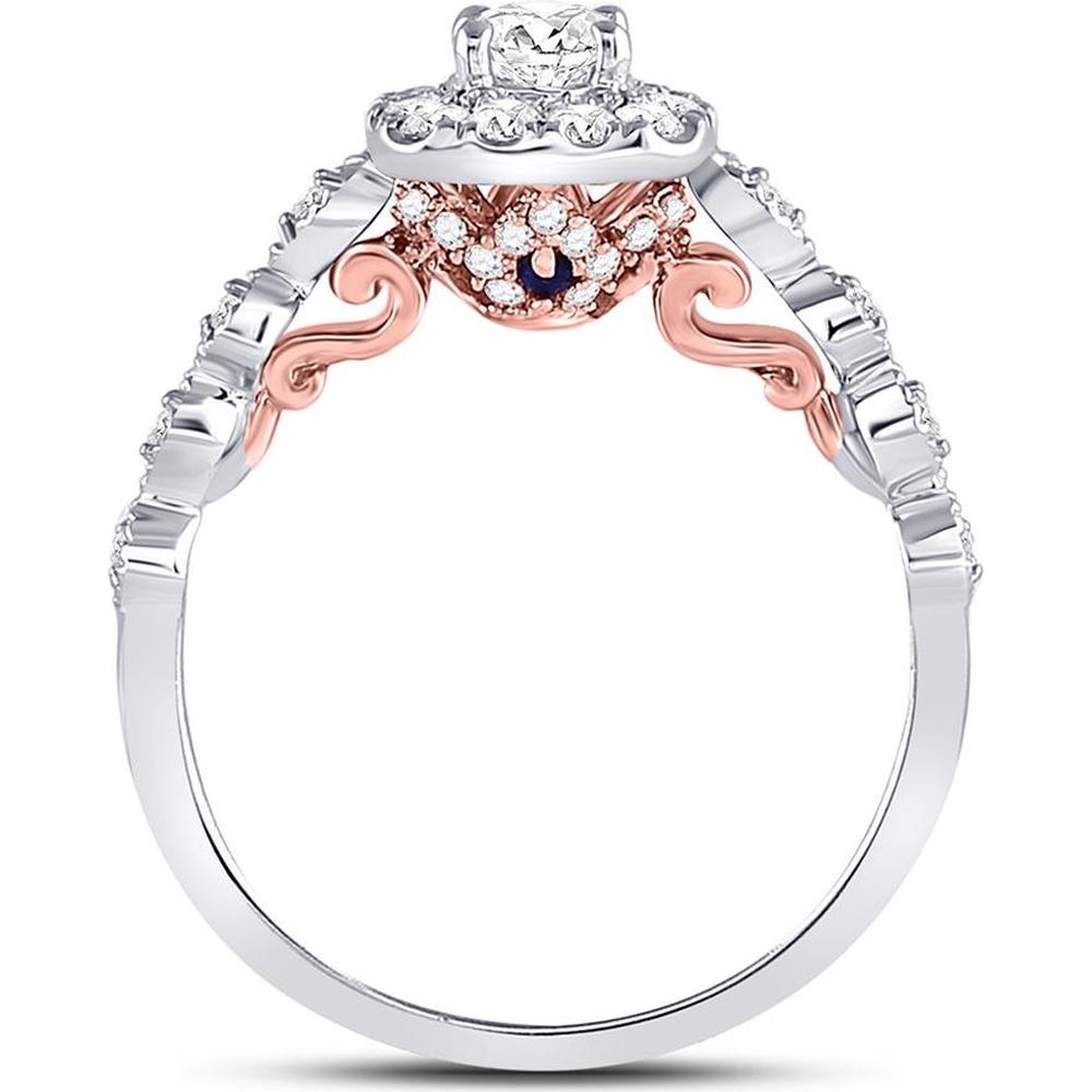 GND 14K Two-Tone Gold Round Diamond Halo Bridal Engagement Ring - 0.74 Carat Total Diamond Weight