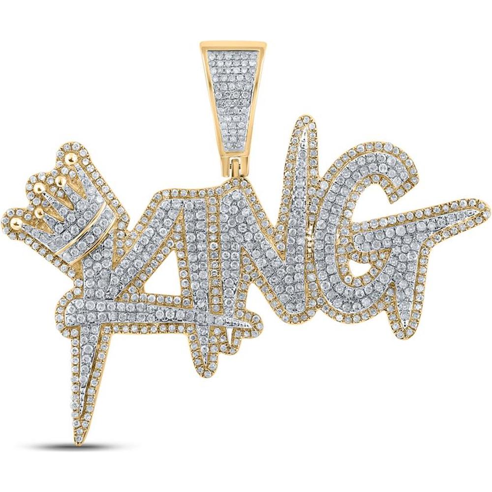 GND 14K Two-Tone Gold Round Diamond King Crown Pendant – 2-1/2 Carat Total Diamond Weight