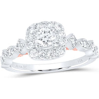 GND 14K Two-Tone Gold Round Diamond Solitaire Engagement Ring with Prong Set Diamonds - 0.74 Carat Total Diamond Weight