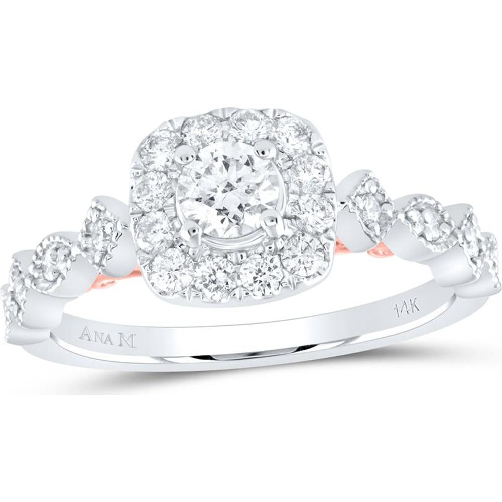 GND 14K Two-Tone Gold Round Diamond Solitaire Engagement Ring with Prong Set Diamonds - 0.74 Carat Total Diamond Weight