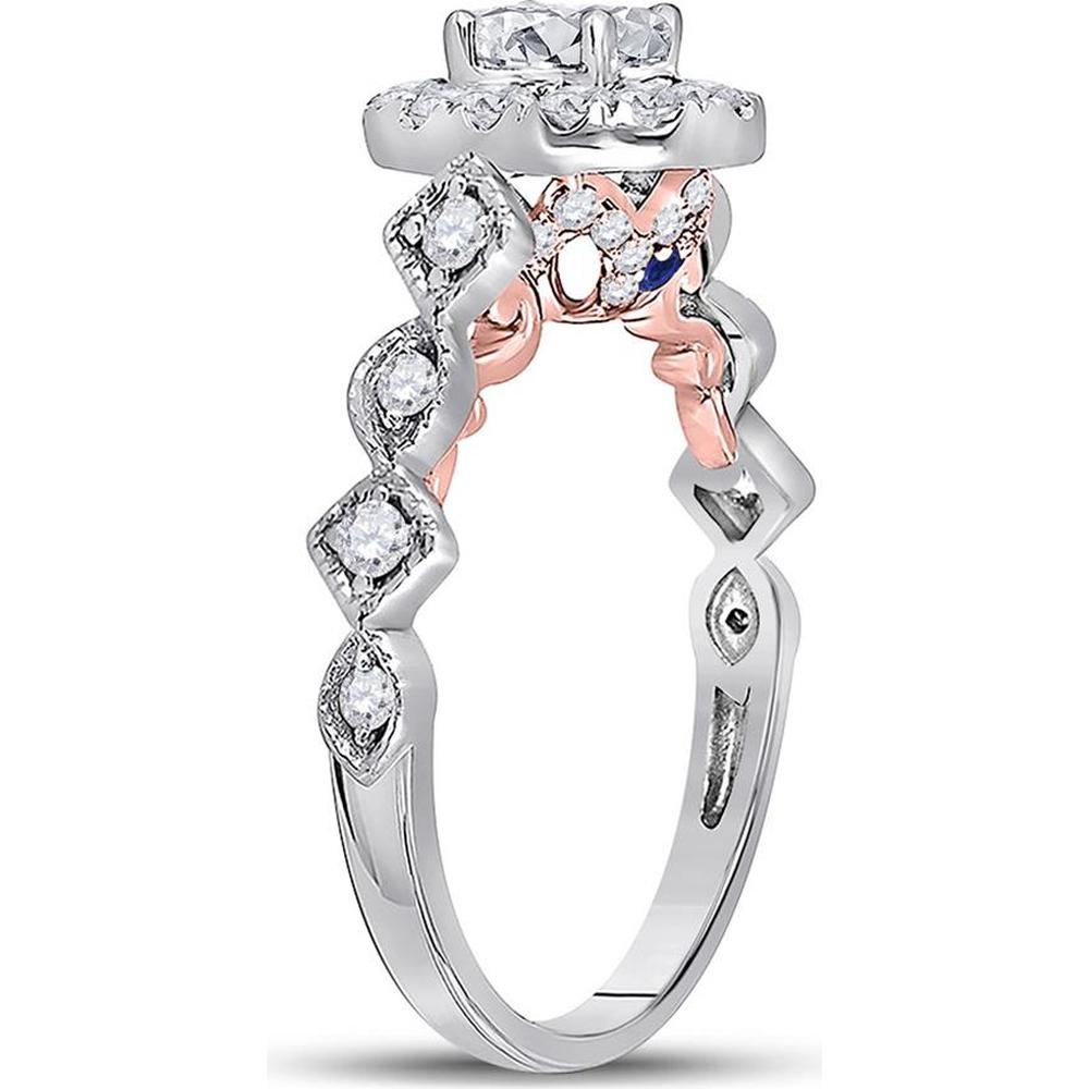 GND 14K Two-Tone Gold Round Diamond Solitaire Engagement Ring with Prong Set Diamonds - 0.74 Carat Total Diamond Weight