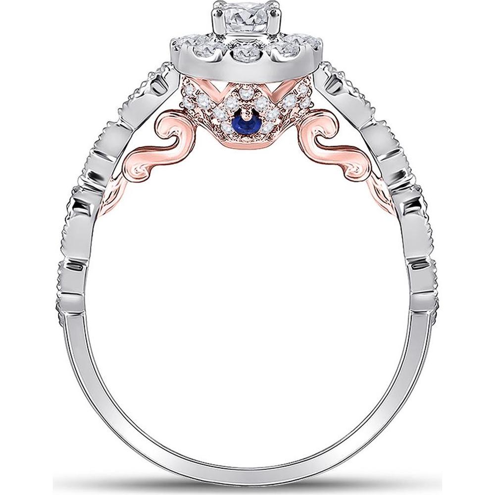 GND 14K Two-Tone Gold Round Diamond Solitaire Engagement Ring with Prong Set Diamonds - 0.74 Carat Total Diamond Weight