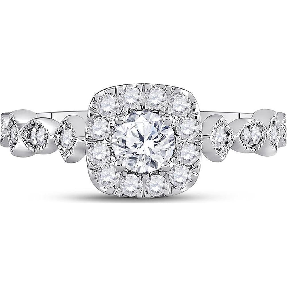 GND 14K Two-Tone Gold Round Diamond Solitaire Engagement Ring with Prong Set Diamonds - 0.74 Carat Total Diamond Weight