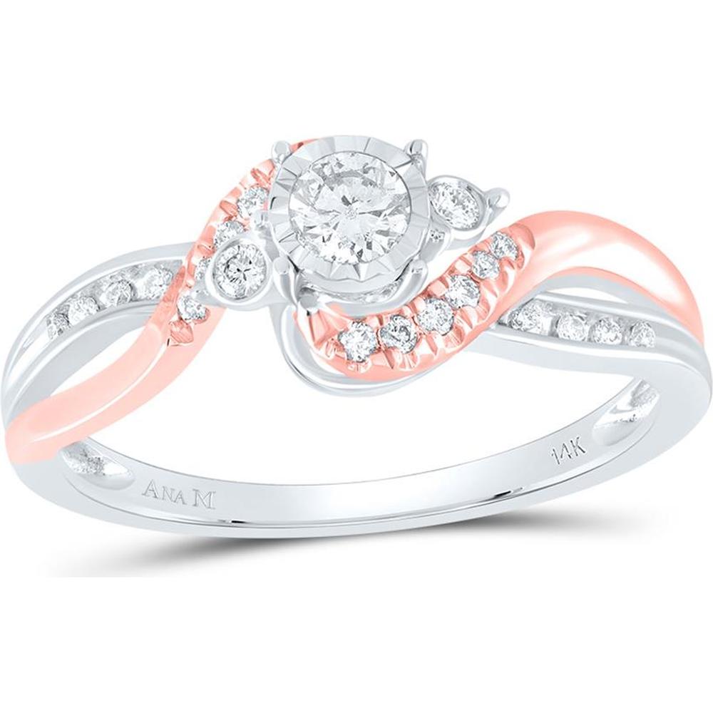 GND 14K White and Rose Gold Round Diamond Solitaire Bridal Engagement Ring with Twisted Band - 1/4 Carat Total Diamond Weight
