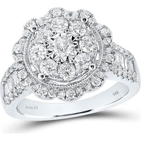 GND 14K White Gold 1-5/8 Total Carat Weight Round Diamond Right Hand Cluster Ring