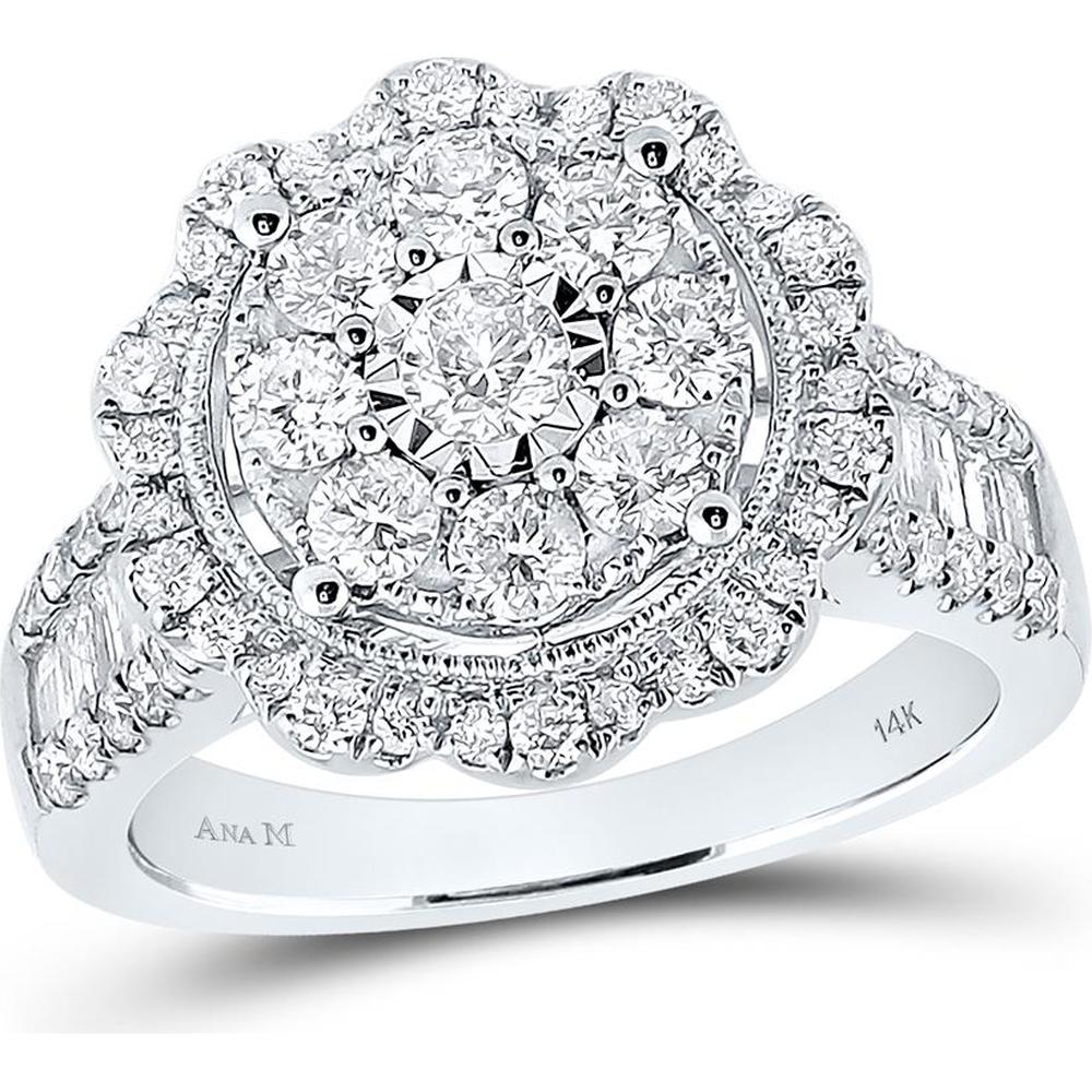 GND 14K White Gold 1-5/8 Total Carat Weight Round Diamond Right Hand Cluster Ring