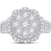 GND 14K White Gold 1-5/8 Total Carat Weight Round Diamond Right Hand Cluster Ring