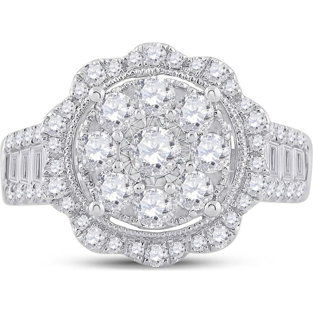 GND 14K White Gold 1-5/8 Total Carat Weight Round Diamond Right Hand Cluster Ring