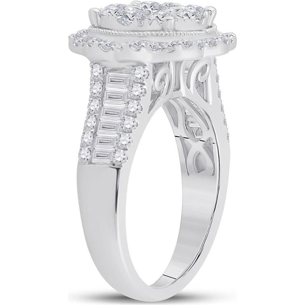 GND 14K White Gold 1-5/8 Total Carat Weight Round Diamond Right Hand Cluster Ring