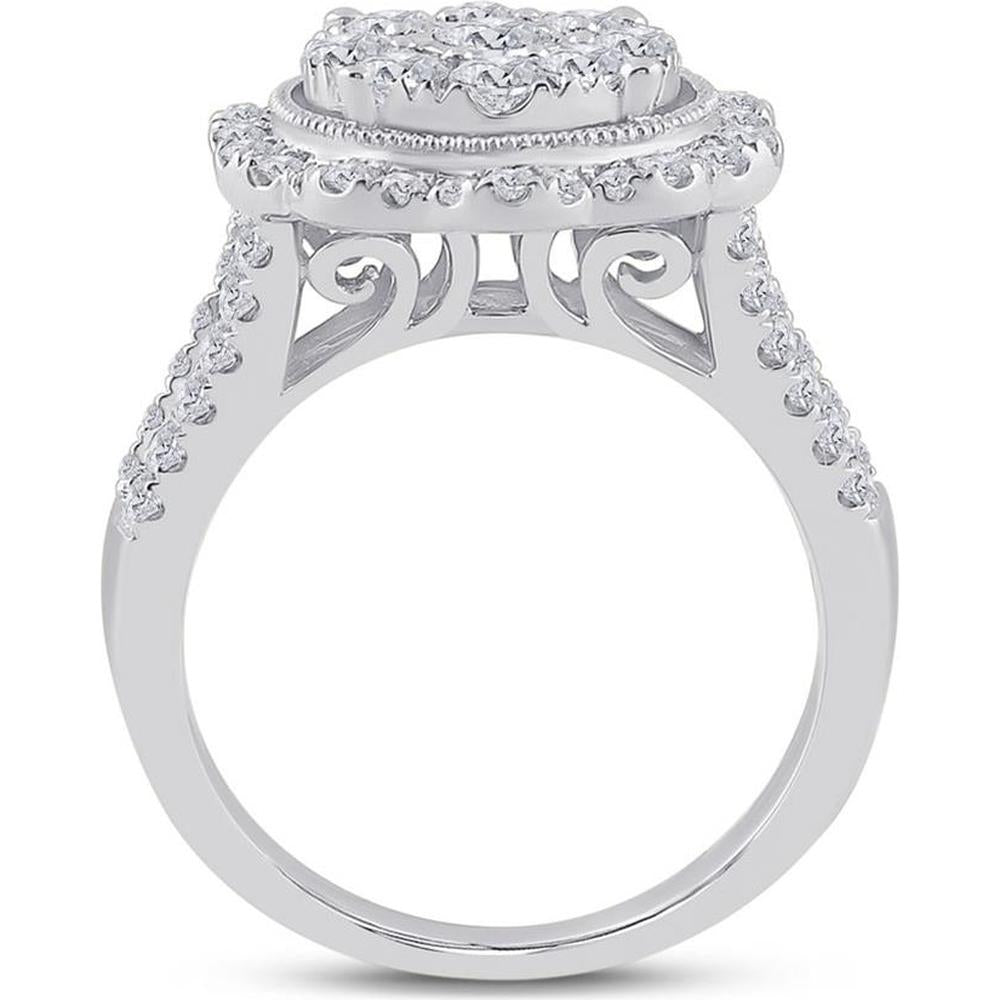 GND 14K White Gold 1-5/8 Total Carat Weight Round Diamond Right Hand Cluster Ring